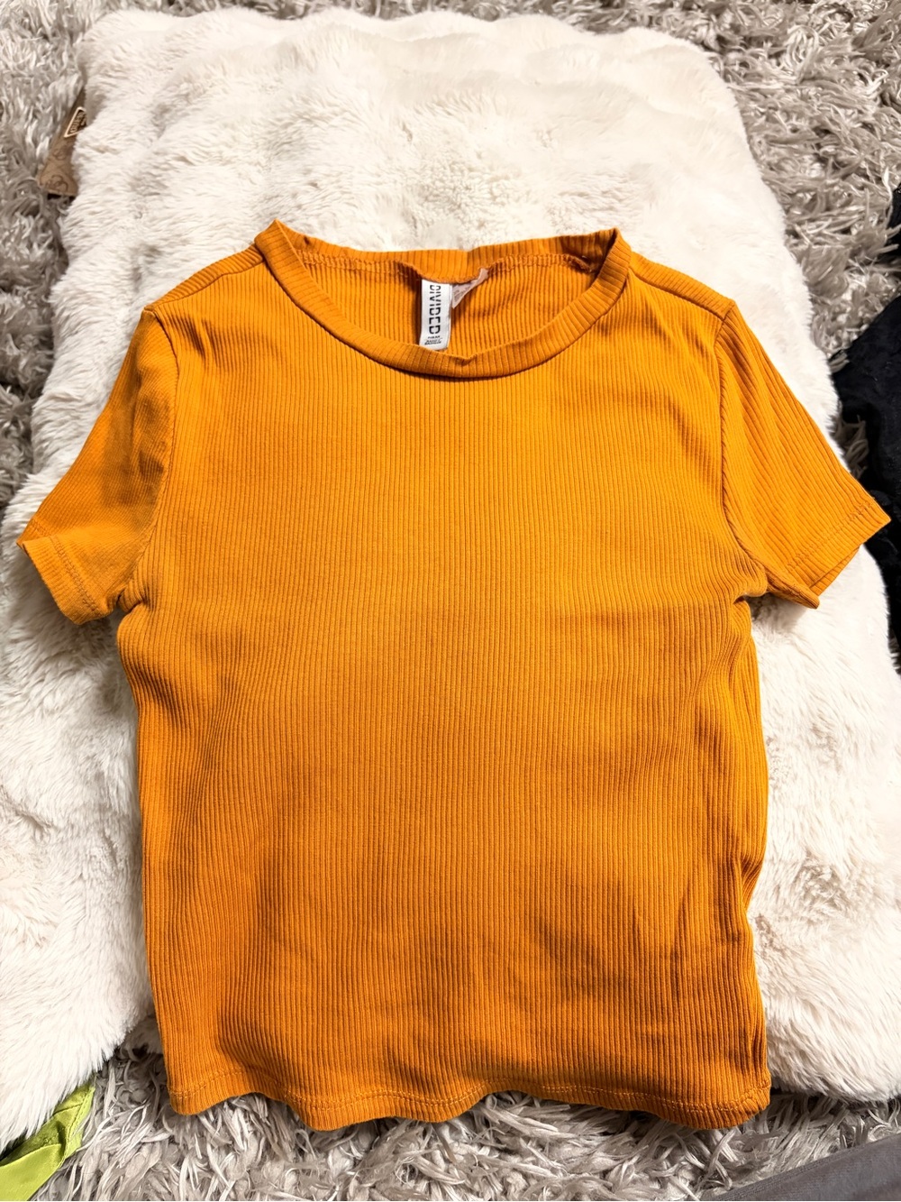 Divided Ribbed Short Sleeve Tee - Mustard Yellow